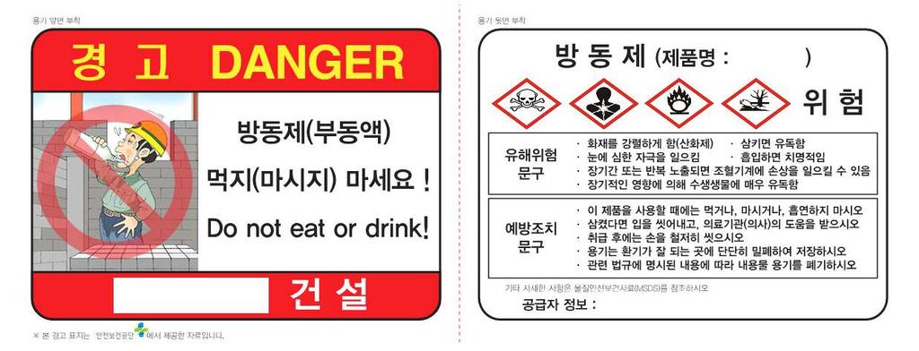 2 질식및방동제중독 점검대상 점검사항 ㅇ방동제취급근로자에대한 MSDS 교육실시여부 ㅇ방동제희석용용기에 MSDS 경고표지부착여부 질 식 및방동제중독 [ 경고표지샘플 ] ㅇ방동제를덜어서사용하는지여부ㅇ방동제를덜어서사용할경우소분용기에 MSDS