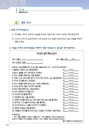 3 < 보기 > 의대화에서자신의고민을어떻게묘사했는지, 그고민에대해어떻게조언해주었는지말해보게한다. 이때대화를구성하는각각의문장의기능을정확히알려주어이해를돕는다. [ 교 ] 자신의고민을어떻게묘사했어요? [ 학 ] 저희아이는너무말이적은데다가자신있게말하기못해요. 그리고표현력이부족해서자기감정이나마음을다른사람들한테잘전달하지못하는것같아요. [ 교 ] 네, 좋아요.