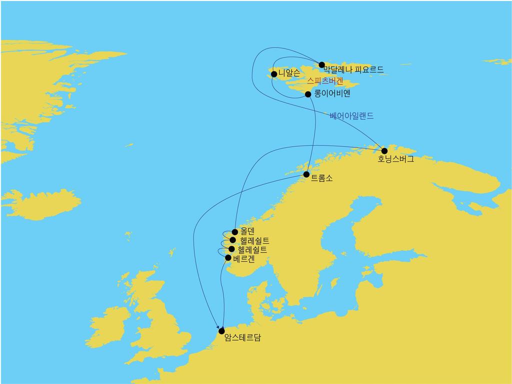 북극탐험 17 일 코스타아틀란티카호 ( 총 86,000 톤, 총승객 : 2,114 명, 총승무원 1,100 명 ) 암스테르담 ( 네덜란드 )- 베르겐 ( 노르웨이 )- 헬리쉴트 ( 노르웨이 )- 게이랑거 (