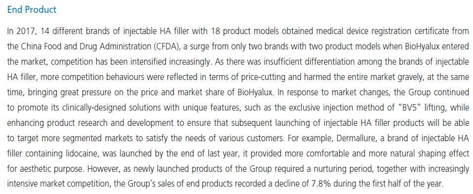 1. 필러수출실적역신장이우려스러운이유 3분기동사와휴젤모두필러실적이부진하였다. Bloomage 사업보고서에따르면, 212년 Bloomage가중국 CFDA( 중국국가식품약품감독관리국 ) 의의료기기인증을득하기전까지중국내필러제품은 2개에불과했으나, 217년한해만 18개의신규제품이인증을받았다. 이에따른경쟁심화로중국내필러가격경쟁이나타나고있다.