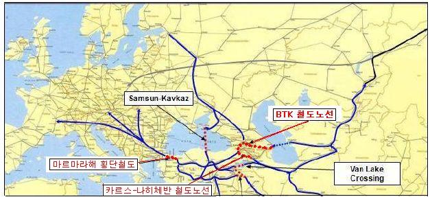 철도의화물은바쿠에서배로카스피해를건너 위치한나보이로연결될계획임.