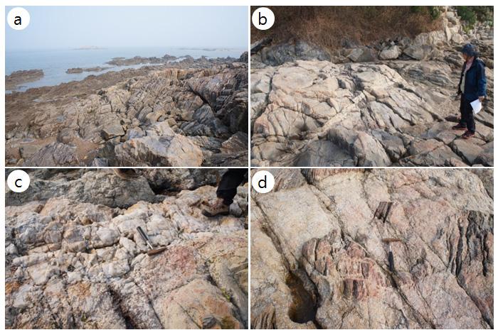 Xenolith of granite gneiss in pegmatite. Fig. 4.