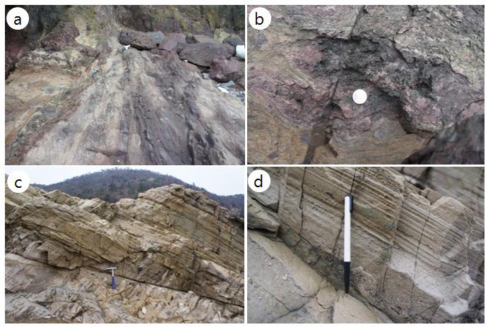 rhyolite, (c) Lower part of Seongye falls, (d) Lower part of Ulgumbawi. Fig. 11. Wido area.