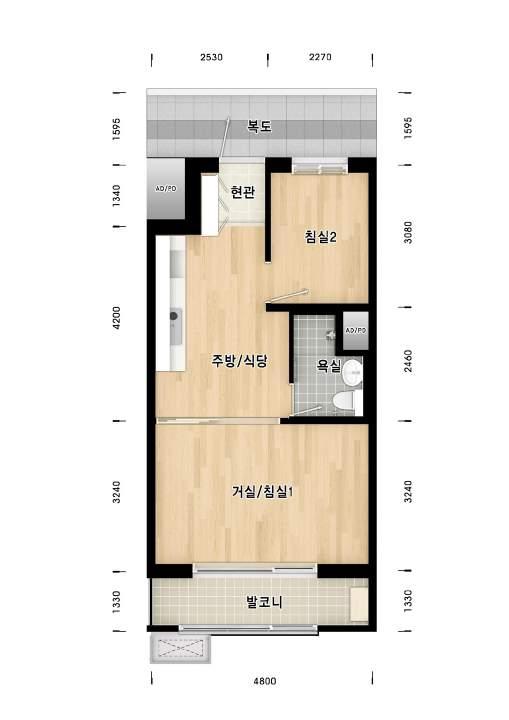 48m2 72.997m2 7.0798m2 7.197m2 A-블록 A-4블록 실별면적 거실 / 침실 14.12 m2 14.12 m2 14.12 m2 14.12 m2 침 실 1.22m2.22m2.24m2.