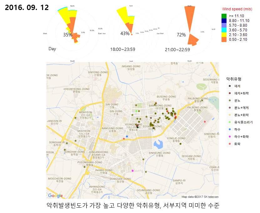 < 그림 3-32a> 악취발생공간분포와시간대별 ( 낮, 18-24