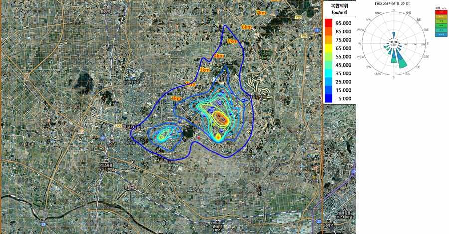 < 그림 5-6a> 산업단지악취모델링결과