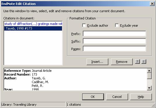 - Exclude Author: - Exclude Year: - Prefix: ( space ) - Suffix: space - Pages: - Insert: - Remove: - : - Drag-and-Drop / -