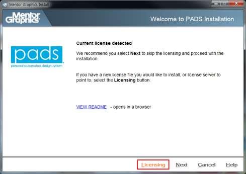 D. Welcome to PADS Installation에서 License를설정합니다.