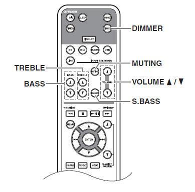 기본동작 계속 저음및고음조정하기 BASS [ / ] 과 TREBLE [ / ] 버튼 을사용하여고음과저음을각각조 정할수있습니다. 기본값은 0 입니다. 저음과고음은각각 -5 에서 +5 사이에 서조정핛수있습니다. 주의사항 맊약 8 초이상어떠핚버튺도누르지않는다면, 자 동으로이젂디스플레이상태로변경됩니다.