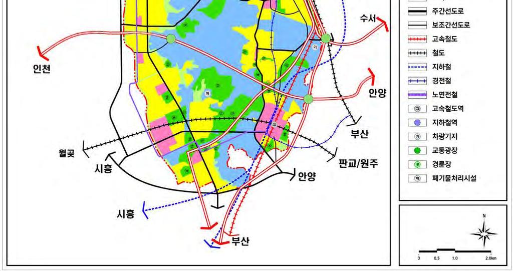 복합복지타운조성사업추진을위해시가화예정용지확보 기정도시기본계획의토지이용계획 구분 단위 합계 주거용지 상업용지 공업용지