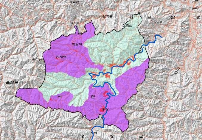 2. 연구의범위 Ⅰ. 연구의개요 공간적범위 울진군 (87%, 90.3 km2 ) 근남면구산 수곡리, 서면삼근 왕피리영양군 (12.