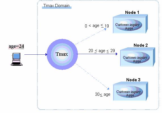 1.3.3.2 DDR (Data Dependent Routing) 에의한부하조절 여러노드에서공통된서비스를제공할경우데이터범위에따라노드간라우팅 (routing) 을할수있도록지정 예 ) 만약고객조회서비스를연령층별로각각다른 Node 에서제공한다면노드 1 에서는 0-19 세까지, 노드 2