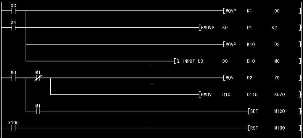 9 전용명령 INPUT 명령실행시의동작 시퀀스프로그램 END 처리 END 처리 END 처리 END 처리 X3/X4 완료시상태표시디바이스 INPUT 명령 이상완료시 정상완료시 1 스캔 에 러 프로그램예 (1) 전용명령의이상완료시는이상완료신호 (D2)+1이 ON되고, 에러코드가송신결과 (S1)+1에저장됩니다.