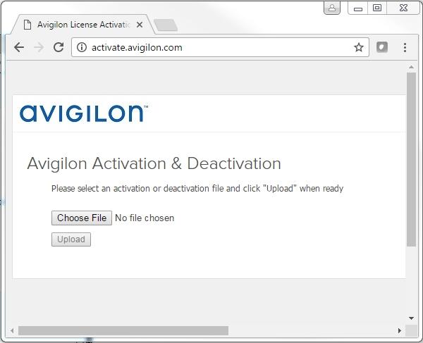 8. 웹브라우저를열고 http://activate.avigilon.com 으로이동합니다. 그림 3: 라이선스활성화웹페이지 Avigilon 9. KEY 파일의위치를찾은후업로드를클릭합니다.