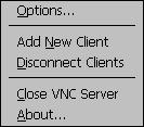 VNC 서버의종료는 < 그림 5-61> 과같은 VNC 서버프로그램메뉴의 Close VNC Server 로할수있습니다.