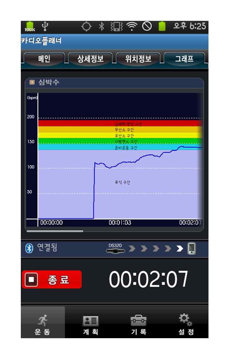 4. 운동시작및운동중데이터확인 [ 메인 - 시작버튼 ] [