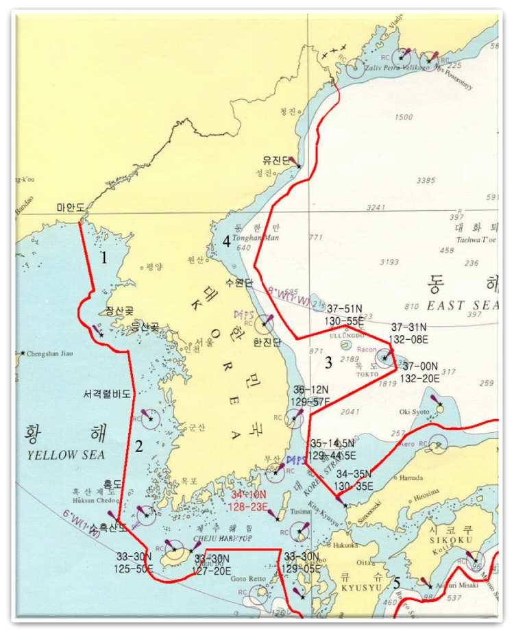 2) 연해구역 연해구역은한반도와제주도의해안으로부터 20 마일 (1 마일 :