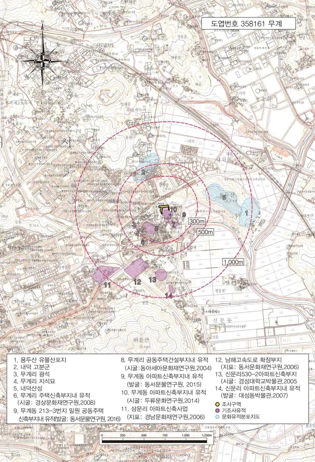 도면 1. 조사구역위치및주변유적 (