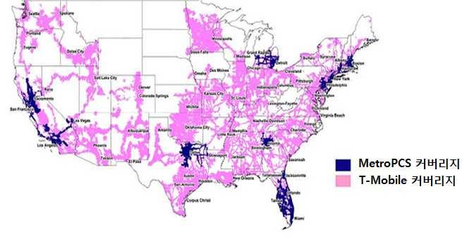 ] 합병후 T-Mobile 의미국내커버리지 출처 : Dailywireless(2012.