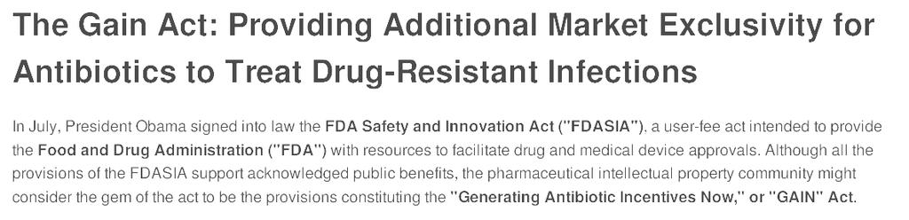 8. CG400549 : 의료선진국정부시책에부합하는항생제 美의회 GAIN(Generating Antibiotic Incentives Now) Act 2012. 10