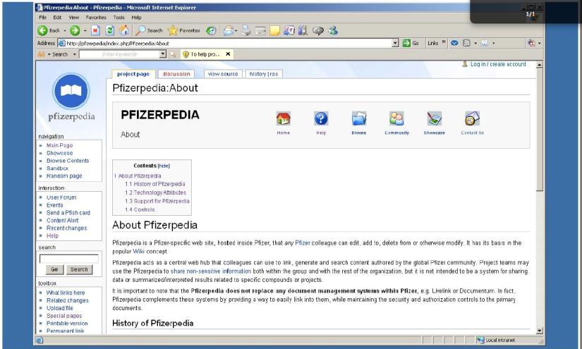 임직원관계 ( 사내커뮤니케이션 ) Pfizerpedia 구축목적은 Pfizer 의 R&D 커뮤니티회원들이공동으로작성핚논문을이용,