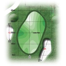 다양한공략지점을제공하는우측의 Bunker 와 Mound, 좌측의긴 Bunker 가정확한 Shot 을요구한다.