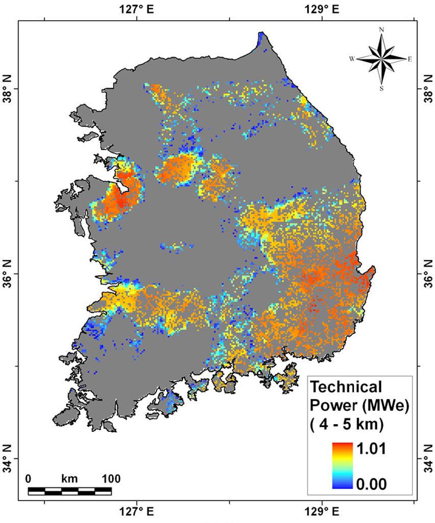 55 제4장 지열에너지 잠재량 및 보급계획과의 연계 분석 (a) 3~4km (b) 4~5km (c) 5~6km