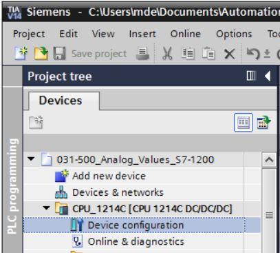 7.3 아날로그출력채널구성 fi Device configuration 을더블클릭하여엽니다. fi 아날로그출력채널 0 의주소설정및구성을확인합니다.