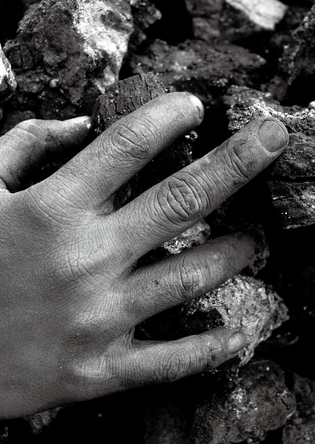 Chapter 1 서문: 석탄을 위한 미래는 없다 인도 자리아의 석탄광산에서 석탄을 시장에 팔기위해 준비중인 노동자의 손.