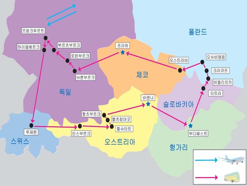 하나투어동유럽대표상품 EEP367 동유럽완전일주 7 개국 12 일 1. 프랑크푸르트직항이용 (KE,OZ,LH) 2.