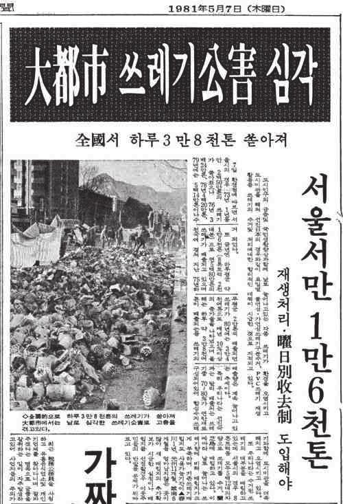쓰레기공해문제를다룬 1970 년대신문기사