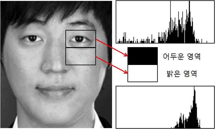 간의구별능력이있는 Haar-like feature를사용한다. Haar 웨이블릿 (wavelet) 은 1910년 Haar가제안한간단한직교웨이블릿으로, 영상에서의수평, 수직, 대각방향에대한에지 (edge) 를각스케일별로분해하는기법이다 [41].