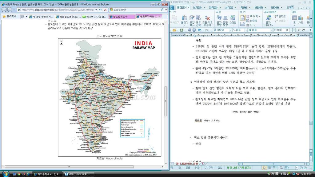 2) 이용객수에비해낙후된인도철도 < 인도철도망발전현황 > 자료원 : Maps of India ㅇ매일 2000만이상의인구가철도이용, 280톤이상화물운송 - 인도철도산업은인도철도청의소유아래운영됨.