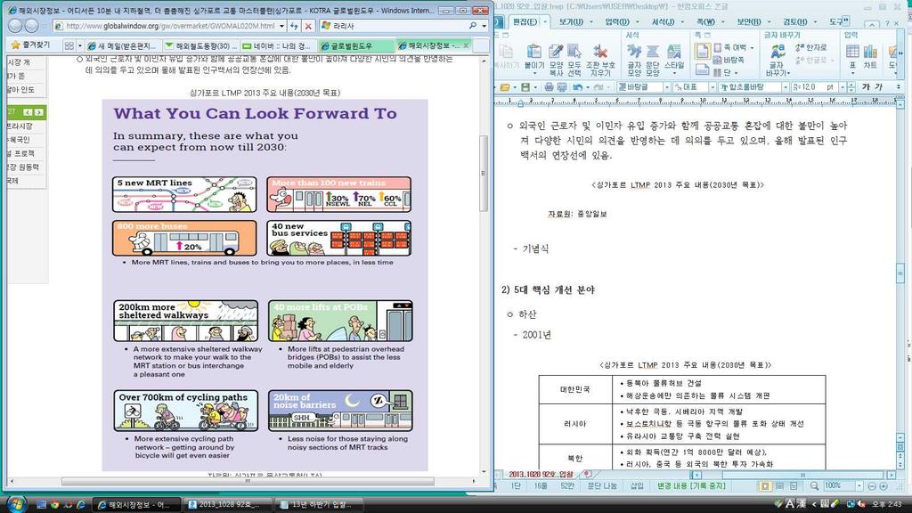 어디서든 10 분내지하철역, 더촘촘해진싱가포르교통마스터플랜 1) 2013 싱가포르교통마스터플랜개정안발표 < 싱가포르 LTMP 2013 주요내용 (2030 년목표 )> 자료원 : 싱가포르육상교통청 (LTA)