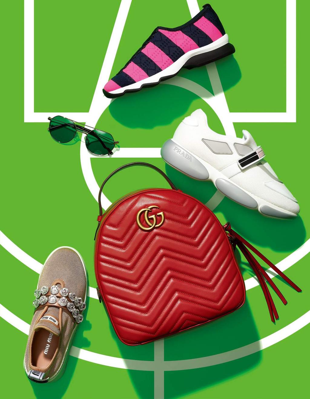 sneakers in textile upper with hook and loop fastener PRADA GG Marmont quilted leather backpack in hibiscus red chevron leather with double G hardwave GUCCI nude beige sneakers