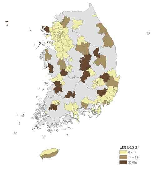 < 표 4-1> 도시별고령화율 (2010) 고령사회 (14% 이상 ) 초고령사회 (20% 이상 ) 광역시 도 시 자치구 강원 (15.5), 충남 (15.5), 전북 (16.4), 경북전남 (20.4) (16.7), 경남 (12.5) 제주 (12.8) 경기동두천시 (14.1) 포천시 (14.0), 강원도강충남보령시 (20.2) 논산시 (21.