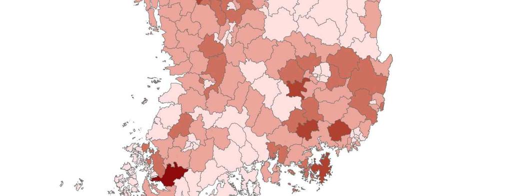 45%) 로나타남 외국인의급증에대비한이민정책과다문화 다인종정책외에장기체류외국인에대한교육, 주거, 복지등도시정책을확대할필요가있음 < 그림 4-14> 인구대비외국인비율 < 표 4-10> 인구대비외국인비율이 높은도시 인구대비외국인비율 10% 이상 5~10% 이상 지역안산시단원구 (10.