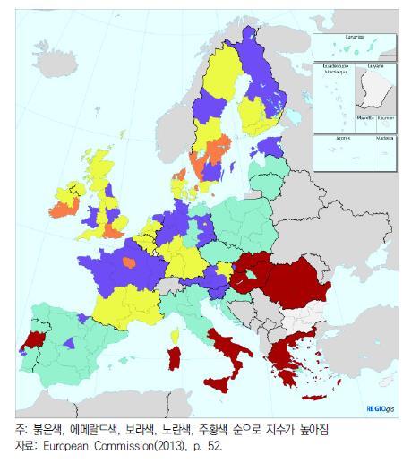 II. 국내지역창업생태계현황 유럽내 125개지역기업가정신지수 : 덴마크수도지역호베드스타덴 > 영국런던 > 프랑스일드프랑스지역순 10위권