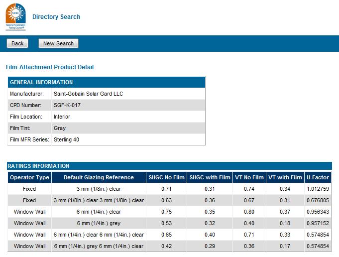 미국국립창호인증위원회 (NFRC) 인증성능데이터 출처 : NFRC http://search.nfrc.org/search/searchdefault.
