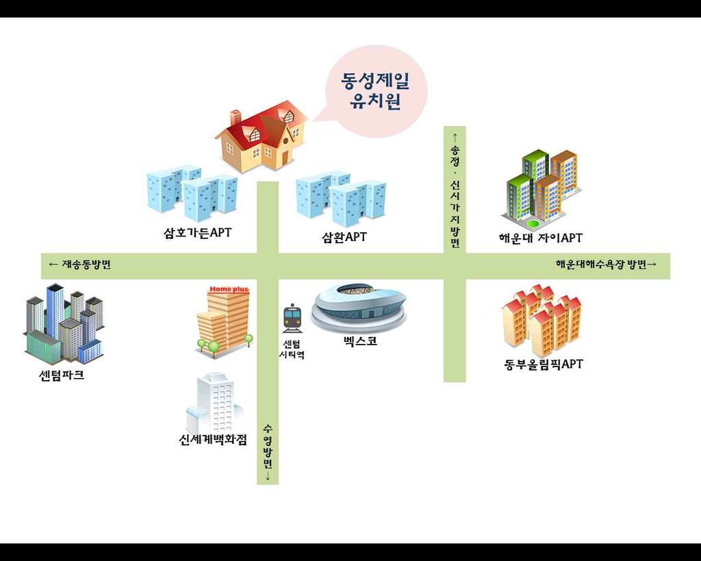 우리유치원위치도 유치원주소 : 부산광역시해운대구해운대로 349 번길 24 ( 우 :48062)