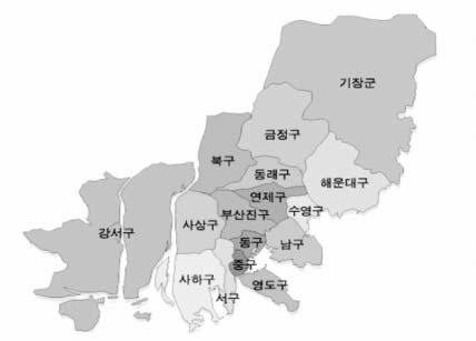 제 3 부지역현황분석 양산시 김해시 창원시 < 그림 3-1- 1> 부산광역시행정구역 2. 인구현황 1) 인구분포현황 부산광역시인구현황 (2009 년 12 월말기준 ) 을살펴보면, 1,323,771 세대, 남자 1,778,834 명, 여자 1,795,506 명으로총 3,574,340 명임 - 우리나라전체인구의 7.