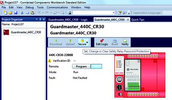 17 장보안및암호 암호설정 CCW 소프트웨어를통해대상안전릴레이의암호를설정, 변경, 삭제합니다. IMPORTANT 다음지침은커넥티드컴포넌트워크벤치 (CCW) 버전 7 및펌웨어버전 7 이상의 Guardmaster 440C 안전릴레이에서지원됩니다.