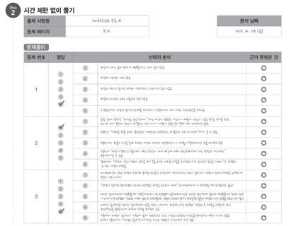 시간무제한분석 STEP 3. 스스로진단하는 CLINIC 같은세트의문제를이번에는시간제한에구애받지않고최대한근거를찾아가며풉니다. 정답, 선택지분석내용, 근거를찾지못한것을적습니다.