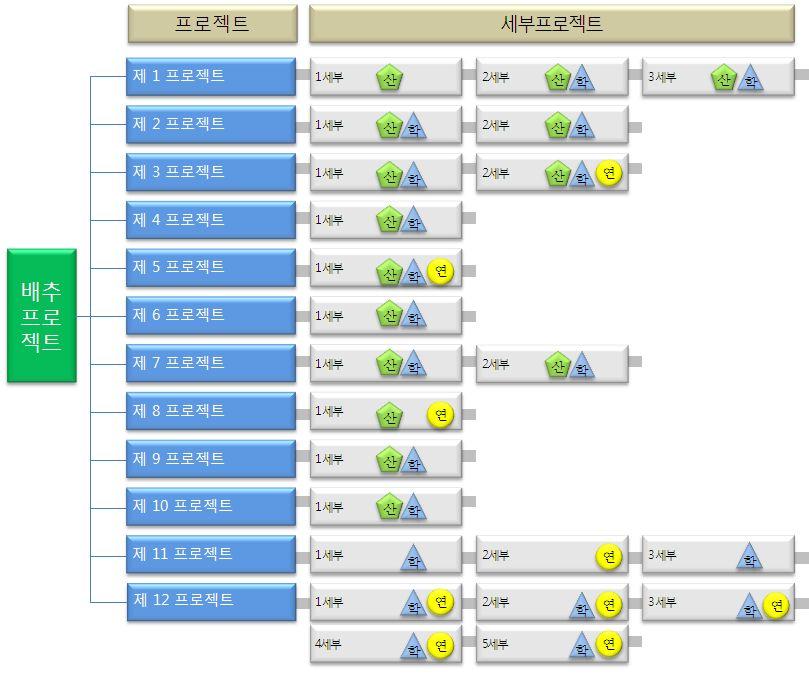 배추상세기획보고서 m 본 GSP 배추프로젝트와중복되는기과제를이관함으로써타연구사업과의중복을회피하고개발 된기술은제 1~10 프로젝트수행에이용 제 4장품목별프로젝트추진체계및추진전략 1.