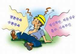 열피로 ( 熱疲勞, Heat Exhaustion) 원 인 - 고온환경에오랫동안폭로된결과이며, 중노동에종사하는자, 특히미숙련공에게많이발생함. - 기온과습도가갑자기높아질때발생함 증 상 - 경증인경우에는고온환경에서일할때머리가아프다거나한두차례어지럽다는것을느낌.