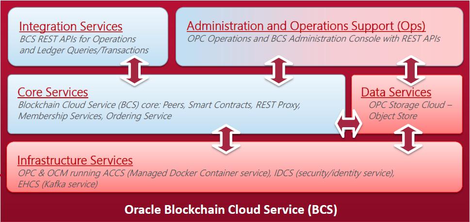 플러그형 데이터 저장소, 합의 프로토콜 및 다수의 공급자를 지원 B. Oracle Blockchain Cloud Service Infrastructure [ 그림 4-4.