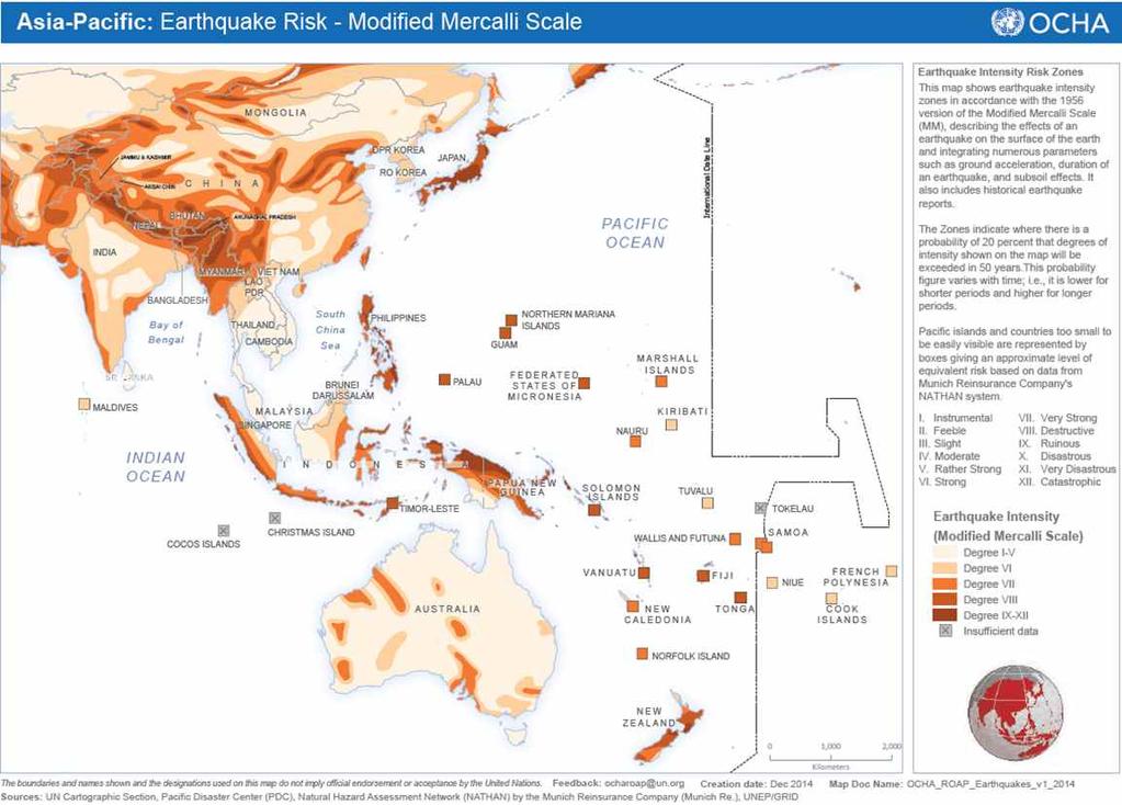 3. 환태평양지역의지진위험도 I 아시아태평양 국가의 지진위험 출처 : OCHA, Regional Hazard Map 2014. 12.