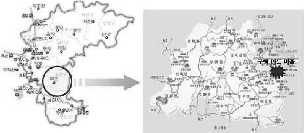 리신호 윤성수 김시환 Table 1 Classification of tourism resources 분류 역사자원자연자원불교자원산악자원 관광자원명 선병국고가, 삼년산성, 동학농민혁명기념공원솔향공원, 둘리공원, 속리산말티재자연휴양림법주사구병산, 충북알프스 Fig. 6 Location of study area 과음식점을겸한주거지공간으로형성되어있다.