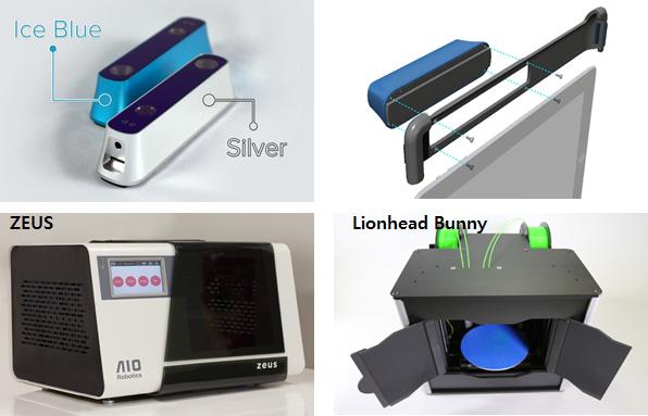 2013 년 10 월호 - 통권 32 호 그림 34. 포터블 3D 스캐너 Structure Sensor 의제품이미지 ( 위 ) 및 3D 복합기 ZEUS 와 Lionhead Bunny 의제품이미지 ( 아래 ) 출처 : KickStarter(2013, http://www.kickstarter.