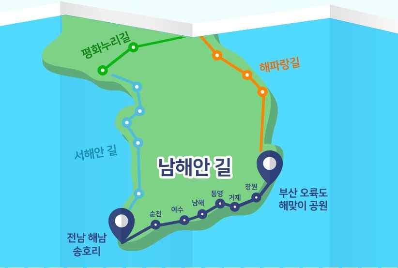 초록색계열은자연과평화, 북쪽길을, 남색계열은만남의기쁨과행복, 남쪽길을, 파랑색계열은휴식과치유, 서쪽길을, 주황색계열은만물을소생시키는떠오르는태양의생명력과 동쪽길을,